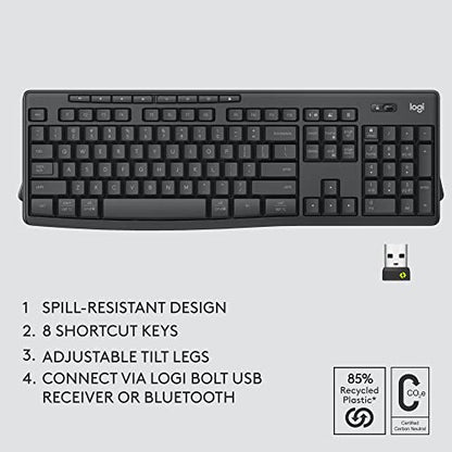 Logitech MK370 for Business Wireless Keyboard and Mouse Combo - Graphite | For Business, Full-Size Keyboard, Secure Logi Bolt USB Receiver, Bluetooth, Globally Certified Windows, Mac, Chrome, Linux - size: One Size