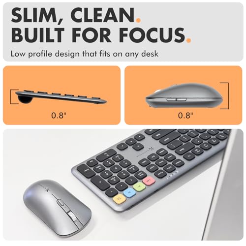 X9 Bluetooth Keyboard and Mouse Combo (Bluetooth, 2.4Ghz, USB C Wired) - Slim Wireless Rechargeable Keyboard and Mouse, Multi-Device Keyboard and Mouse for PC, Mac, Laptop, iPad, iOS, Android