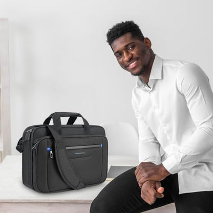 VANKEAN Laptop Briefcase Fits 15.6"-16" Laptop Slim Expandable Shoulder Bag | Multi Functional Compartment,Padded Shoulder Strap,Convenient Luggage Strap,Water-Repellent Fabric,Padded Laptop Compartment - color: Black-blue, size: 15.6"