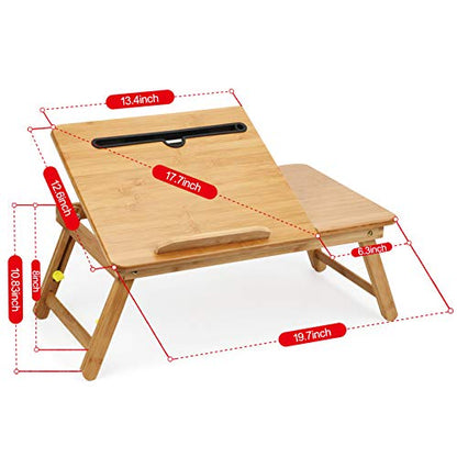 Lap Desk Bamboo Bed Tray Table Fits up to 17.7 Inch Foldable Laptop Desk for Breakfast Homework Study Reading Eating Food Tray Table