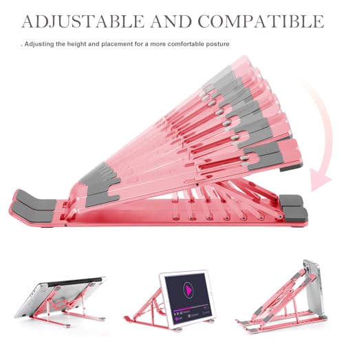Laptop Stand for Desk, Ergonomic Lap Riser, Portable Laptop Stand, Aluminum Lightweight Foldable Notebook Support, Compatible with Laptop 10-15.6'' and Tablet, Phone (Pink)