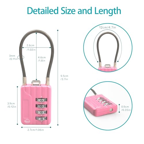 4 Digit Cable Combination Locks 4.7 inches Cable for School Gym Locker,Helmet,Filing Cabinets,Toolbox,Luggage Suitcase,knapsack,Cable 3mm Diameter,Pink - size: 12cm(4.7in)Cable Pink