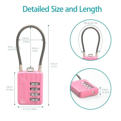 4 Digit Cable Combination Locks 4.7 inches Cable for School Gym Locker,Helmet,Filing Cabinets,Toolbox,Luggage Suitcase,knapsack,Cable 3mm Diameter,Pink - size: 12cm(4.7in)Cable Pink