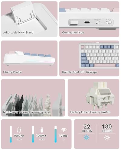 L75 75% Mechanical Keyboard, Wireless Gaming Keyboard with Multifunction Knob, Creamy Gasket Structure, Hot Swap, RGB Backlight, PBT Keycap, Custom Driver, Compact Layout for Win/Mac/PC - color: Pink & Blue