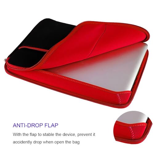 Neoprene 13.3 inch Laptop Sleeves, Slim Computer Bag for 13 in Notebooks, Tablets, Protective Cover for Men and Women - color: Black / Red