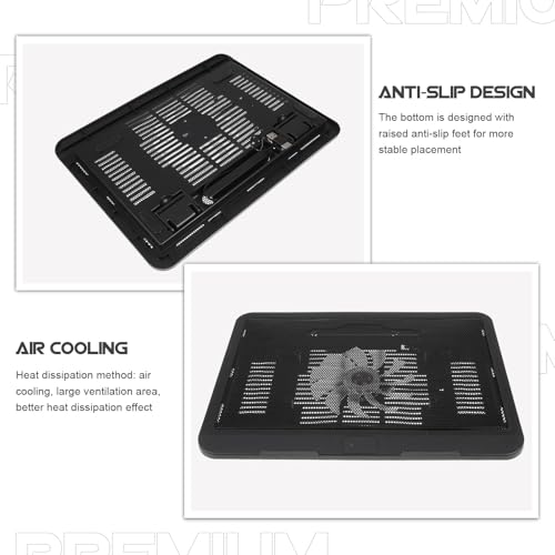 UKCOCO Silent Laptop Cooling Pad with USB Fans, Black Plastic Laptop Riser Holder for Desk, Computer Accessory Suitable for Gaming and Office Use