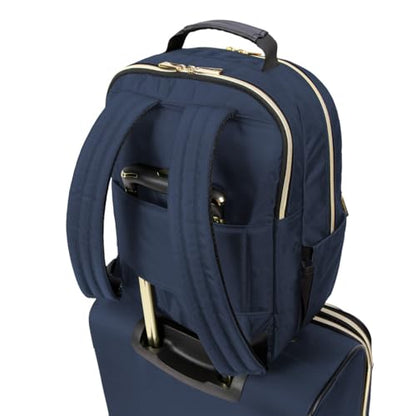 Kenneth Cole REACTION Chelsea 2-Piece Bundle - 20" Chevron Expandable 8-Wheel Carry-On Suitcase & Matching 15" Laptop Backpack, Navy - color: Navy, size: 2-Piece Bundle (Carry On + Backpack)