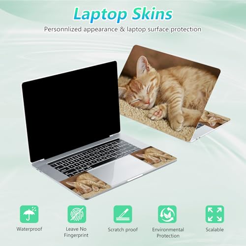 Laptop Skin Sticker Decal 12"-15.6" Universal Laptop/Notebook/Netbook Vinyl - Waterproof Scratch Resistant,Fits HP Dell Lenovo MacBook,2 Free Wrist Pads,Easy Apply & Remove,Cute Orange Cat - color: Cute Orange Cat