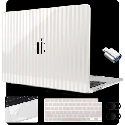 MEEgoodo Case for M5/M4/M3/M2 MacBook Air 15 inch Case 2026 2025 2024 2023, Laptop Shell Fit Model (A3448/A3241/A3114/A2941) for MacBook Air 15.3-inch, Beige Stripes - color: Beige Stripes