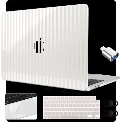 MEEgoodo Case for M5/M4/M3/M2 MacBook Air 15 inch Case 2026 2025 2024 2023, Laptop Shell Fit Model (A3448/A3241/A3114/A2941) for MacBook Air 15.3-inch, Beige Stripes - color: Beige Stripes