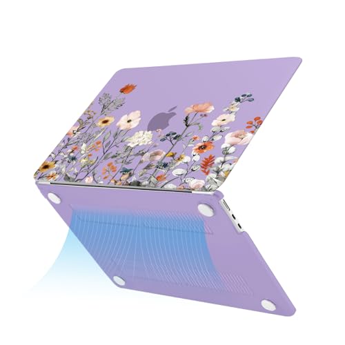 MOSISO Compatible with MacBook Air 13 inch Case M5 2026 M4 2025 M3 M2 2024-2022 A3449 A3240 A3113 A2681, Plastic Garden Flowers Hard Shell&Keyboard Cover&Screen Film for MacBook Air 13.6, Purple - color: Purple