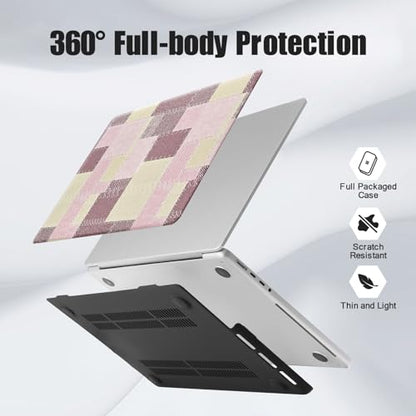 DTangLsm for Checkered MacBook Pro 14 inch Case M5 2026-2021 M4 M3 M2 M1 | Demin Texture Leather Hardshell Logo Cutout Case+Keyboard Cover (A3426 A3427 A3434 A3401 A3185 A3112 A2992 A2918 A2779 A2442) - color: Fabric Grid Pink