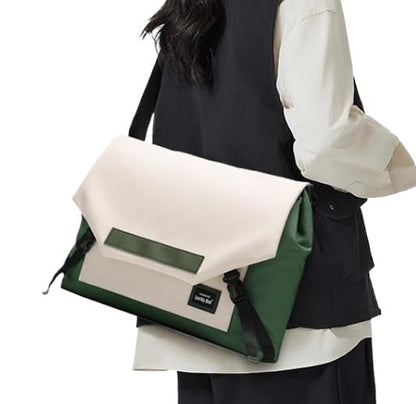 Multifunctional laptop bag, 13.3-16 inch waterproof laptop bag, casual crossbody shoulder handbag for men and women - color: Forest Green Collides With Milky White