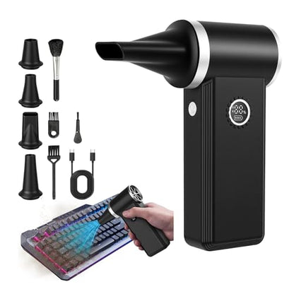 Compressed Air Duster, 180000 RPM Turbo Dust Blower, 45W Charge | SuperPower Mini Cordless Electric Air Duster, 8000mAh, 4 Adjustable Speeds, Keyboard/PC/Car Cleaner, Replace air can - color: Black