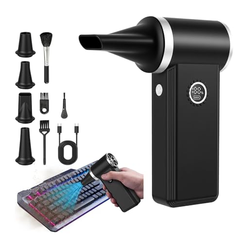 Compressed Air Duster, 180000 RPM Turbo Dust Blower, 45W Charge | SuperPower Mini Cordless Electric Air Duster, 8000mAh, 4 Adjustable Speeds, Keyboard/PC/Car Cleaner, Replace air can - color: Black