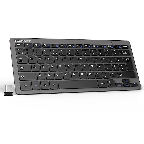TECKNET 2.4G Wireless Keyboard, Small Wireless Keyboard with Media Hotkeys, Mini Keyboard Compact Wireless Keyboard, 12-Month Battery Life, Compatible with PC, Desktop, Laptop, Smart TV - Grey - color: Grey