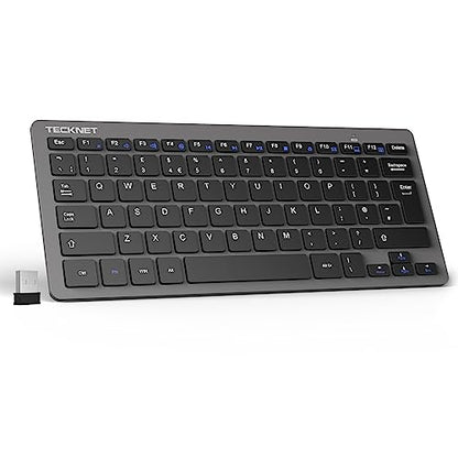 TECKNET 2.4G Wireless Keyboard, Small Wireless Keyboard with Media Hotkeys, Mini Keyboard Compact Wireless Keyboard, 12-Month Battery Life, Compatible with PC, Desktop, Laptop, Smart TV - Grey - color: Grey