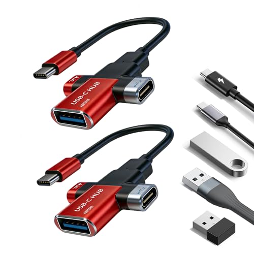Small USB C HUB 3-in-1 USB Adapter for Laptop Network Real-Time Streaming Media Suitable for Carrying on Business Trips/Travels. - color: 2pack Red