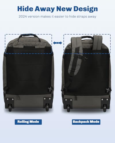Hynes Eagle Rolling Backpack 42L Backpack with Wheels Airline Approved Carry on Luggage Laptop Travel Suitcase Bag for Women Men Dark Grey with 3PCS Packing Cubes Set Grey - color: Dark Grey