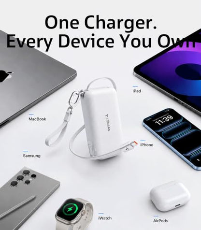TORRAS PowerGo 3-in-1 Portable Charger,10000mAh Power Bank | 45W Fast Charging with Retractable USB-C Cable & Foldable Wall Plug Travel Essentials for iPhone 17/16/15, iPad, MacBook