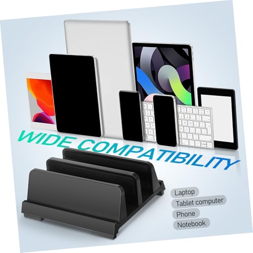Adjustable Laptop Stand Dual Slots Vertical Tablet Holder for Desk Organization Padded Protection Space Optimization for Laptops Tablets and Phones Black