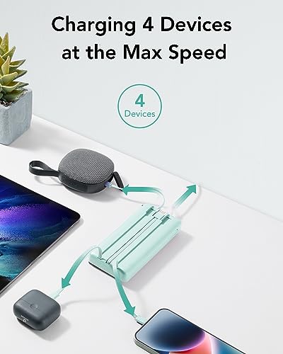 VRURC Portable Charger 20000mAh, Built-in Cables Fast Charging Power Bank, PD QC 3.0 Travel Essentials Battery Pack, 4 Output & 2 Input Phone Charger for iPhone, Samsung, Android - color: Green
