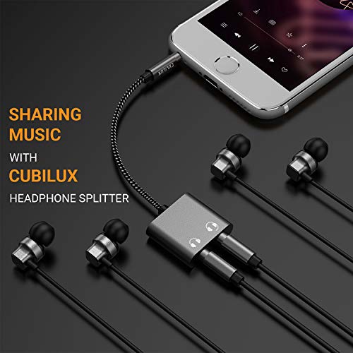 Cubilux 3.5mm Male to Dual Female Headphone Jack Splitter for Sharing Music, 2-Way 1/8” Stereo Audio Y Adapter, Compatible with MacBook iPad PC Computer Phone Laptop Tablet PS4 PS5 Xbox One/360 - color: Grey