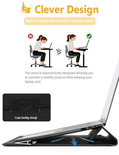 HYZUO 15-16 Inch Laptop Case Bag Sleeve with Stand, Black | for MacBook Pro 16 M5-M1 Pro/Max A3428 A3429 2026-2019, XPS 15, MacBook Pro 15 2015-2012, Samsung Galaxy Book Pro/Flex 15 - color: Black, size: 15-16 Inch