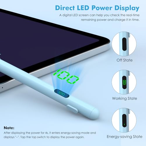 Moko Universal Capacitive Stylus Pencil for Touch Screen, Blue | Fast Charging, Power Display, Compatible with Apple iPad/iPhone/Samsung/Lenovo, iOS Android Tablets & All Smartphones - color: Blue