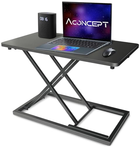 Aconcept Extra-Slim 24 x 14 inch Black Lift Standing Desk Converter, Manual Adjustable Height Sit Stand up Desk Riser, Compact for Monitor or Laptop Workstation - color: Black