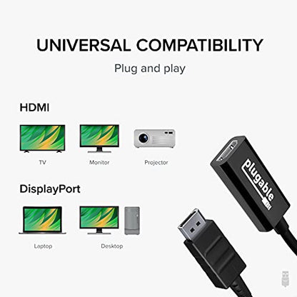 Plugable Active DisplayPort to HDMI Adapter, Uni-Directional, Driverless, Adapts Any Full-Sized DP Port to Enable Connecting a HDMI Cable and Display up to 4K 3840x2160 @60Hz