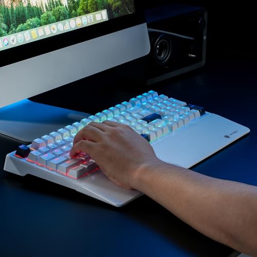 Wireless Mechanical Keyboard with Wrist Rest,Tri-Mode BT5.0/2.4GHz/USB-C Hot Swappable Custom Keyboard,Pre-lubed Clicky Switches,RGB Backlit Computer Gaming Keyboards for PC/Tablet/PS/Xbox(White) - color: White-99keys, size: Clicky