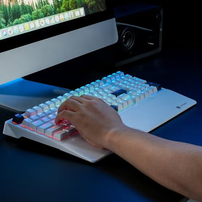 Wireless Mechanical Keyboard with Wrist Rest,Tri-Mode BT5.0/2.4GHz/USB-C Hot Swappable Custom Keyboard,Pre-lubed Clicky Switches,RGB Backlit Computer Gaming Keyboards for PC/Tablet/PS/Xbox(White) - color: White-99keys, size: Clicky