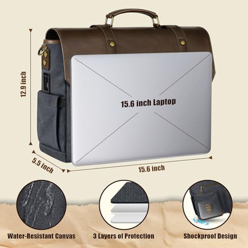 MATEIN Professional Work Bag with USB Port, 15.6 Inch Laptop Messenger Bag | Men Canvas Briefcase, Wet Pocket, RFID Blocking Pocket, Water Resistant, Computer Sachel, Commuting, Brown & Charcoal Grey - color: Brown & Charcoal Grey