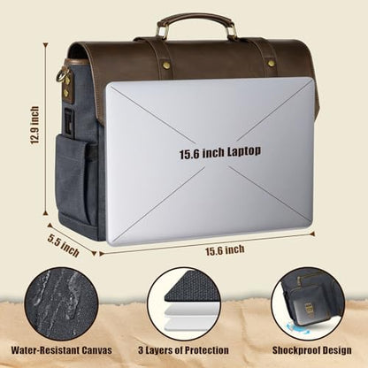 MATEIN Professional Work Bag with USB Port, 15.6 Inch Laptop Messenger Bag | Men Canvas Briefcase, Wet Pocket, RFID Blocking Pocket, Water Resistant, Computer Sachel, Commuting, Brown & Charcoal Grey - color: Brown & Charcoal Grey