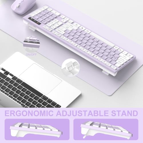 Wireless Keyboard and Mouse Combo, Full-Sized Wireless Keyboard and Adjustable DPI Mouse, 2.4GHz USB Receiver, Keyboard and Mouse for PC, Windows, Desktop, Laptop (Lilac) - color: Light Purple