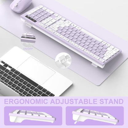 Wireless Keyboard and Mouse Combo, Full-Sized Wireless Keyboard and Adjustable DPI Mouse, 2.4GHz USB Receiver, Keyboard and Mouse for PC, Windows, Desktop, Laptop (Lilac) - color: Light Purple