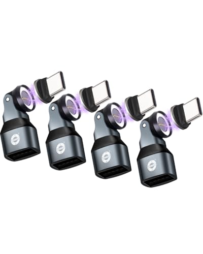 Magnetic USB A to USB C Adapter, 9-Pin 540° Rotation Swivel Right Angle 90 Degree Connector, 240W PD Fast Charging, E-Marker Chip, Port Protection for Phone iPad Data Transfer,4Pack - color: Black, size: 9Pin-4P
