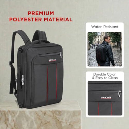 SAKOS Flash 3 in 1 Laptop Bag, 15.6 Inch Convertible Messenger, Shoulder Bag & Backpack, Water Repellent Travel Bag, Professional Work Bag for Men & Women, Briefcase with Laptop Compartment - Black - color: 5. Flash - Black/Red