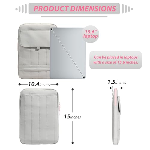 15.6 Inch Puffy Laptop Sleeve with Handle, Vertical Quilted Laptop Shoulder Bag with Luggage Strap, Compatible with 14-Inch Laptops, MacBook Pro/Air/Neo M5/M4/M3, for Women Travel Work (Gray) - color: Gray