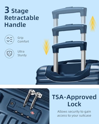 LARVENDER Carry on Luggage 22x14x9 Airline Approved, 20 Inch Expandable Hardside Suitcase with Wheels TSA Lock, PC+ABS Lightweight Carry on Suitcases for Women and Men, Dark Blue - color: Dark Blue, size: 3 Piece Set (Backpack/20/TB)