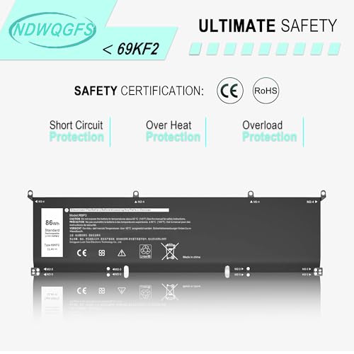 69KF2 86Wh Battery Replacement for Dell XPS 15 9510 9500 9520 Precision 5550 5560 5570 G15 5511 5520 Alienware M15 M17 R3 R4 | 11.4V 6-Cell Replacement