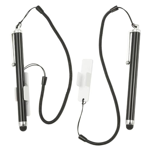 PATIKIL 2 Pcs Screens Capacitive Pen with Spring Rope Fixing Base High Sensitivity for Mobile Phone Car Navigation GPS POS Tablet Laptop, Black/White - color: Black/White
