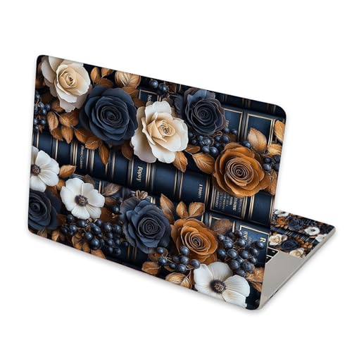 Universal Laptop Skin Sticker for 12/13/14/15.6 Inch Laptops, Reusable Vinyl Laptop Decal Cover, Waterproof Scratch Resistant Notebook Skin with 2 Wrist Pads,Vintage Floral Books - color: Vintage Floral Books