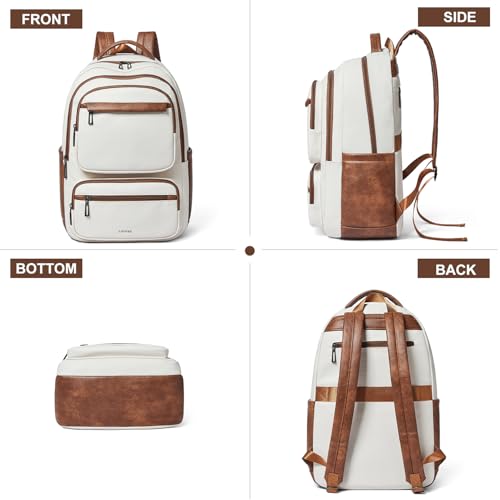 Backpack For Women Men Vegan Leather Backpack Purse Shoulder Bookbag 16 15.6 15 Inch Laptop Bag Handbags For Travel Work College Large Beige - color: Beige