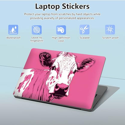 Universal Laptop Skin Sticker with 2 Wrist Pad Skins, Waterproof Scratch Resistant Vinyl Laptop Cover Decal, Cut to Fit for 11–15.6 Inch MacBook HP Dell Lenovo, Pink Cow - color: Pink Cow