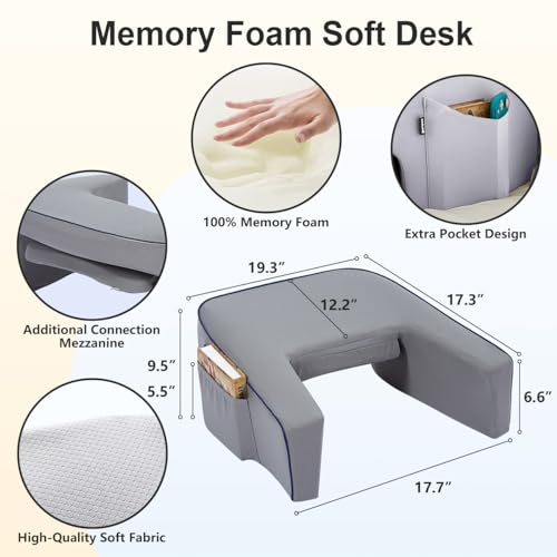 cooloo8 Lap Desk Pillow for Bed, Soft Arm Rest Pillow, Reading Lap Pillow, Memory Foam Reading Pillow, Laptop Lap Desk for arms for Reading, Working in Bed Couch(Grey) - size: Lap Desk Pillow - Small