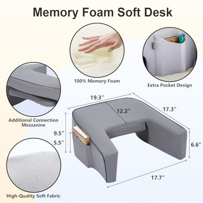 cooloo8 Lap Desk Pillow for Bed, Soft Arm Rest Pillow, Reading Lap Pillow, Memory Foam Reading Pillow, Laptop Lap Desk for arms for Reading, Working in Bed Couch(Grey) - size: Lap Desk Pillow - Small