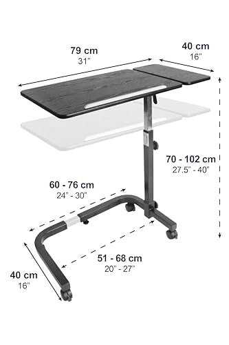 KMINA Overbed Table with Wheels, Hospital Bed Table, Tilting, Adjustable Height, Wood and Steel, C Shaped Side for Home Use Swivel, Black - color: Black