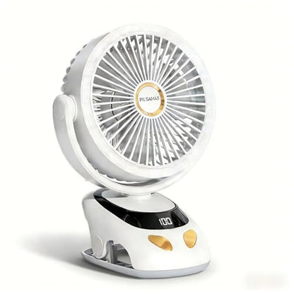 PILSAMAS Clip on Fan Rechargeable, 10000mAh LED Desk Fan with Clamp | Durable ABS plastic shell, Solid metal spring clamp, Great for stroller, Office desk, Camping tent, Treadmill